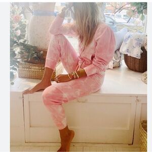 LoveShackFancy Minnow Pink Blossom Pink Tie Dye Sweatshirt Size Small